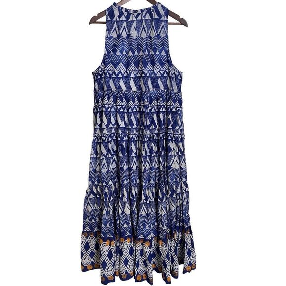 Anthropologie Diaz Tiered Maxi Dress Blue Abstract Womans Large - Picture 3 of 16